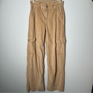 American Eagle Corduroy Pants Super High Rise Baggy Wide Leg Tan Size 000 Cargo